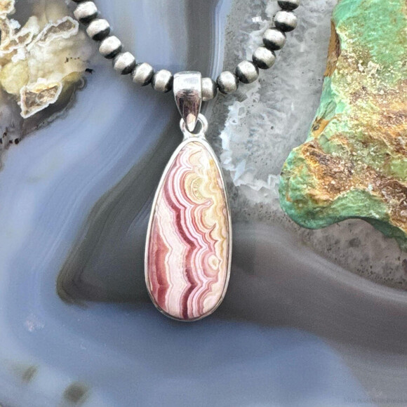 Sterling Silver Southwestern Style Teardrop Rhodochrosite Pendant For Women #1 - Picture 1 of 10